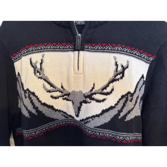 Chaps Knit Sweater M Stag Mountain Design Black Grey Red Ribbed Collar Cuffs - Picture 4 of 8